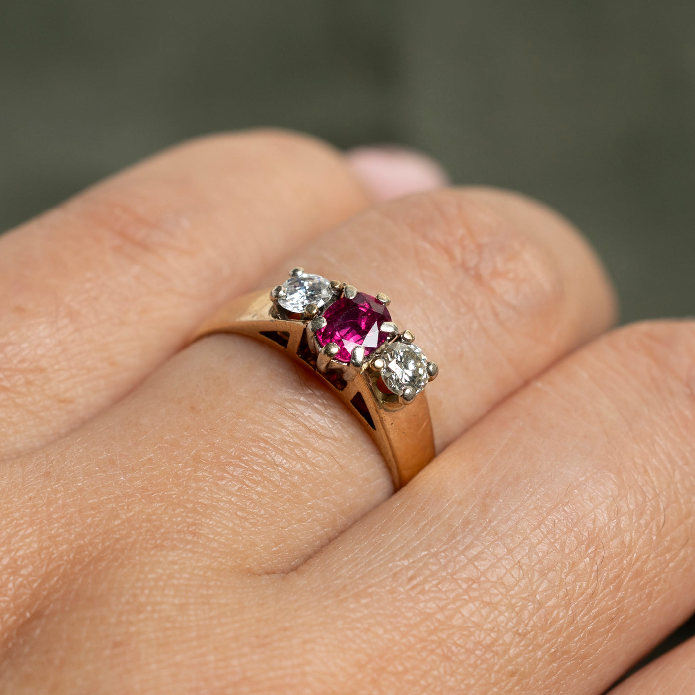 Exquisite Three Stone Ruby & Diamond Ring - 0.52ct Ruby & 0.18ctw Diamonds - Size 7.25 - Perfect for Anniversary, Engagement & Special Occasions