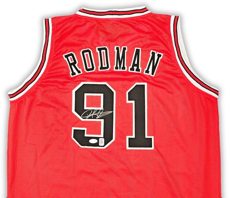 Authentic Dennis Rodman Chicago Bulls Signed Red Basketball Jersey with JSA COA - Perfect for Collectors, Sports Memorabilia Fans & NBA Memorabilia Displays