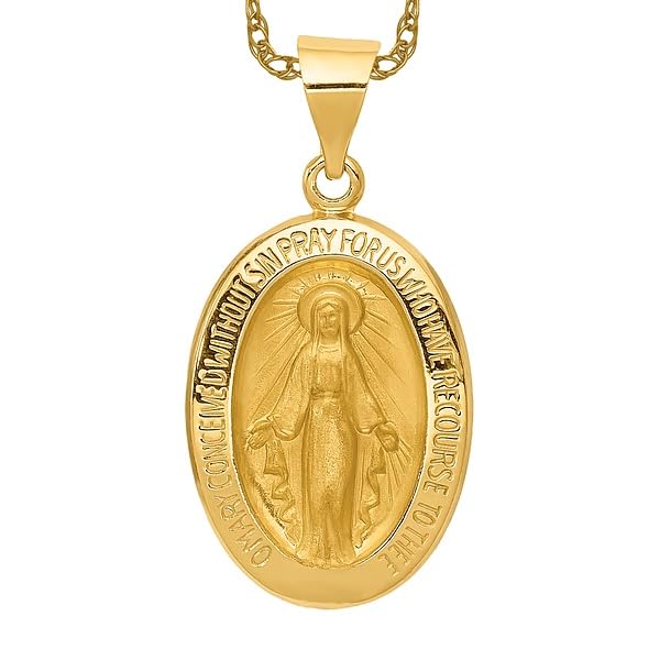 14K Solid Yellow Gold Our Lady of Miraculous Medal Necklace - Virgin Mary Pendant Charm for Women - Perfect Gift for Baptism, First Communion & Religious Occasions