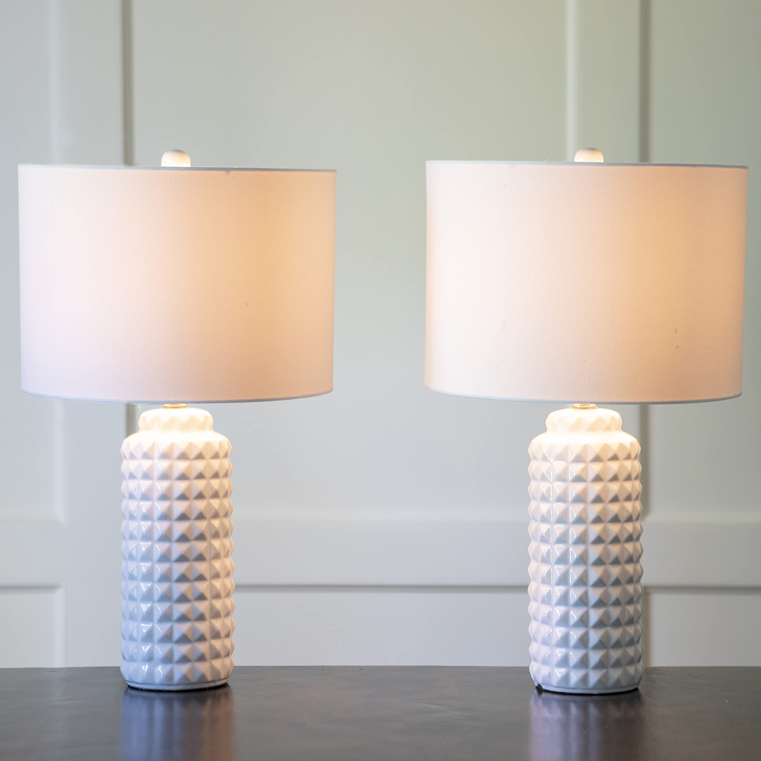 Decor Therapy Felix LED Ceramic Table Lamps - Set of 2 in Antique Brass Finish | Modern Bedside Lighting for Bedroom, Living Room & Office Decor