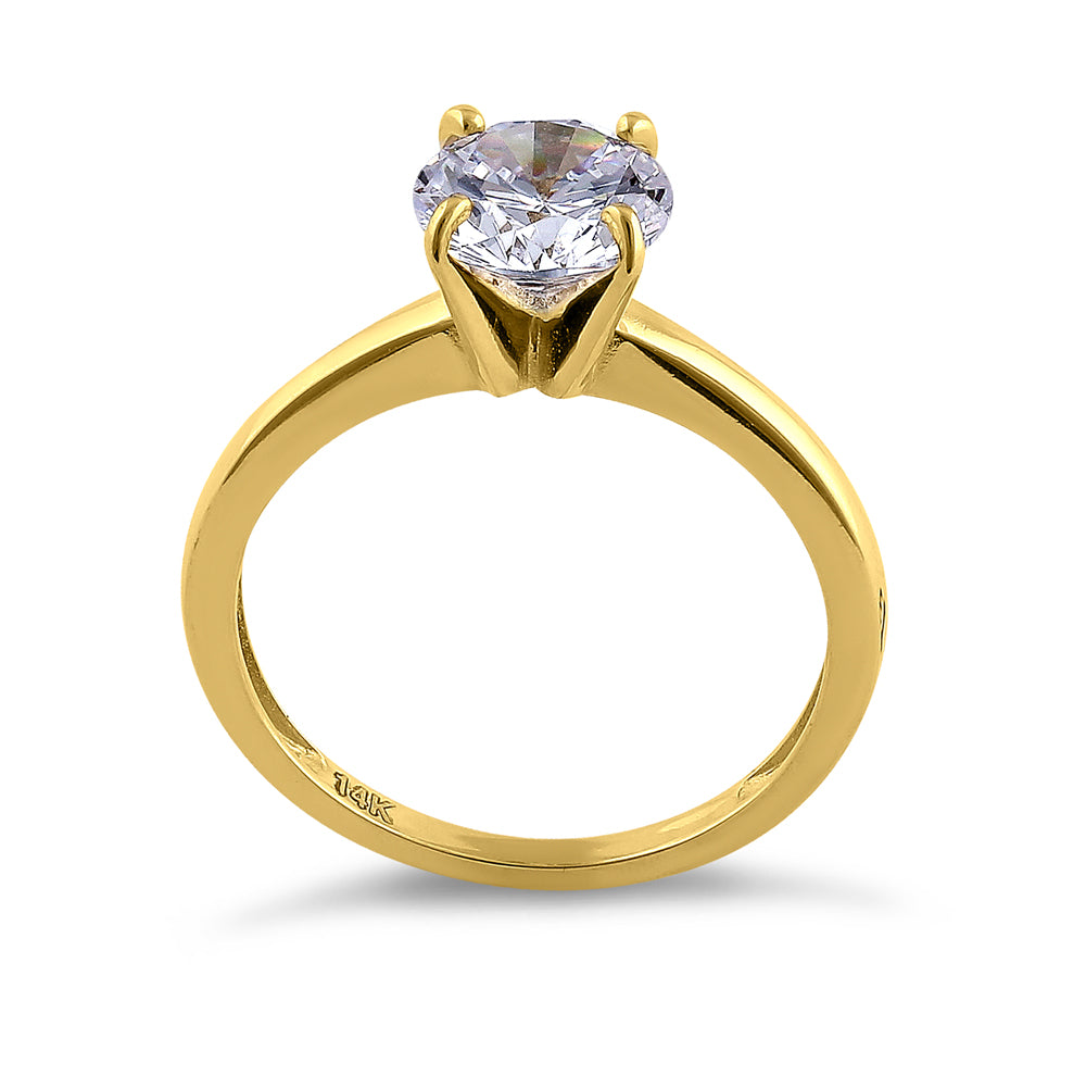 14K Solid Yellow Gold Solitaire Round Cubic Zirconia Engagement Ring for Women - Perfect for Proposals, Weddings & Anniversaries