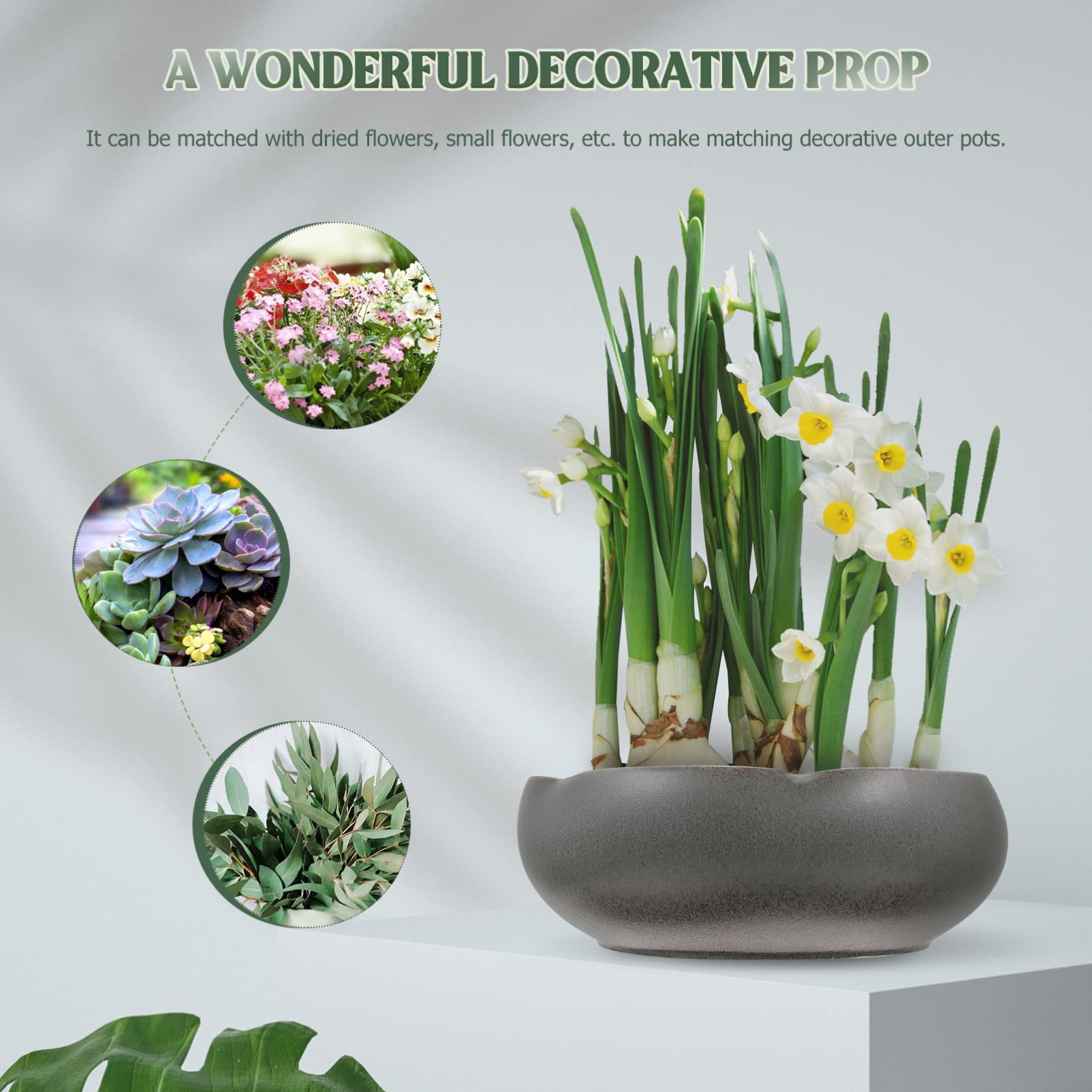 Happyyami Ceramic Hydroponic Water Planter Pot for Succulents, Bonsai, Water Lily & Narcissus - Decorative Flowerpot Container for Indoor Garden, Dining Table Decor (Style A) - Perfect for Home, Office & Wedding Centerpieces