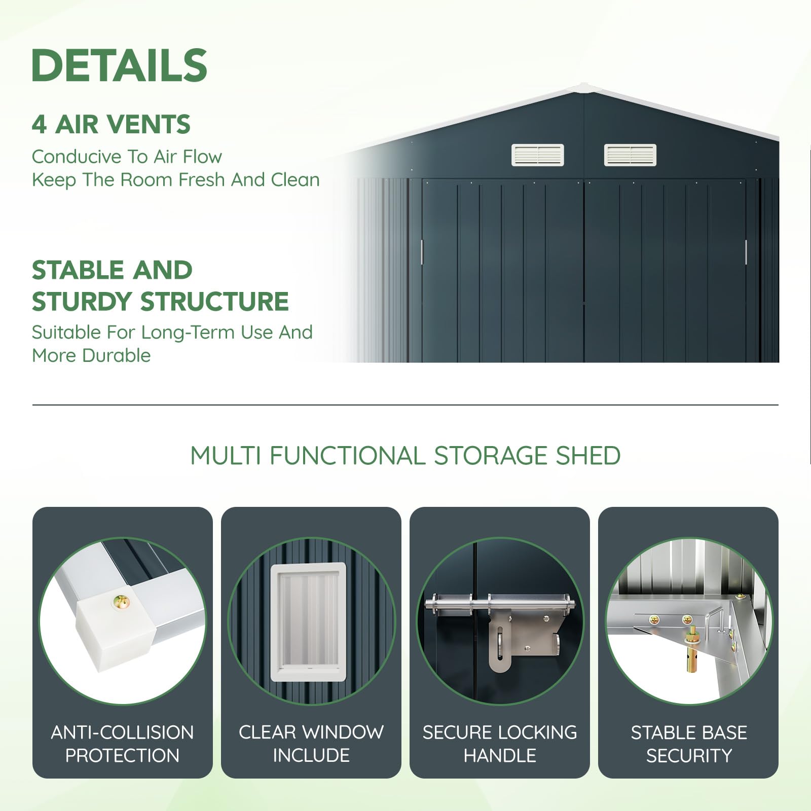 10x12x7.5 FT Heavy Duty Outdoor Steel Storage Shed - Lockable Double Doors, 2 Windows & Transparent Roof Panels - Durable Metal Frame Floor (Wood Panels Sold Separately) - Perfect for Backyard Storage, Patio Organization, Chicken Coop, Garden Tool Shed & Pool Equipment Shelter