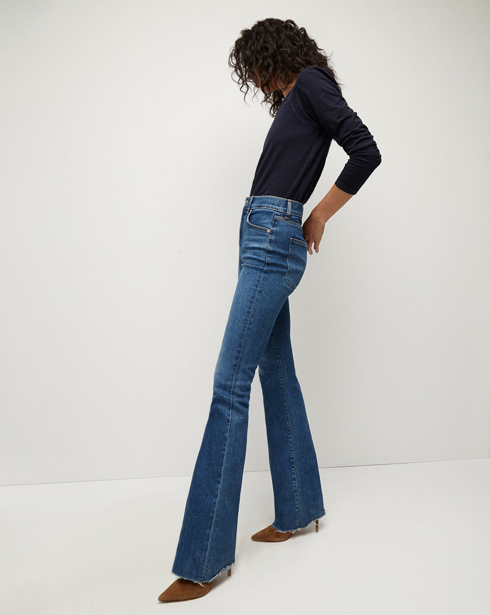 Stylish Women's Cameron Raw Hem Bootcut Jeans - Trendy High Waist Denim Pants for Casual & Night Out