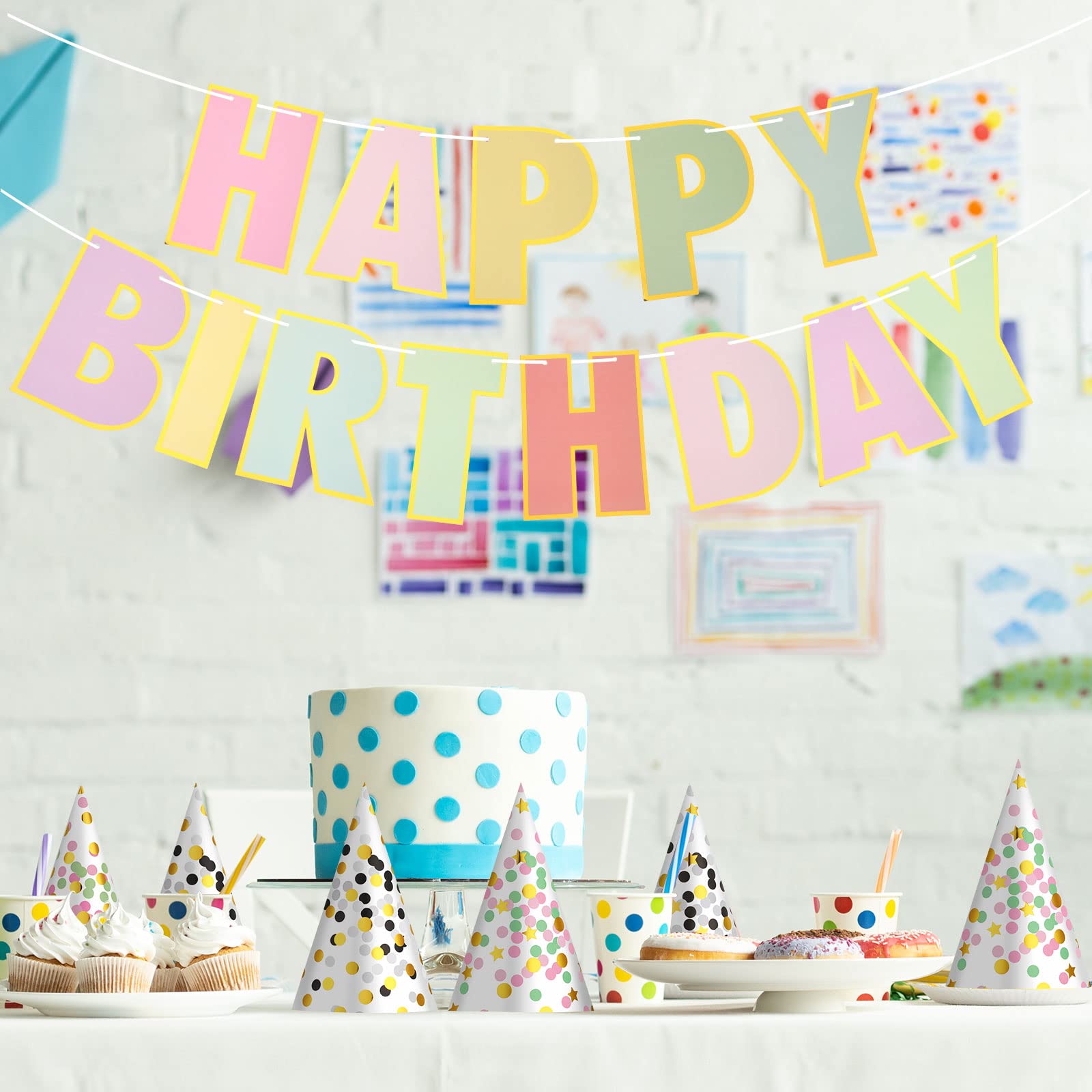 20 Pcs Pink Birthday Party Hats for Kids - Pastel Rainbow Star Dot Party Hats with Banner - Birthday Party Decorations & Classroom Supplies for Girls Boys - Perfect for Birthday Celebrations, Classroom Activities & Festive Events