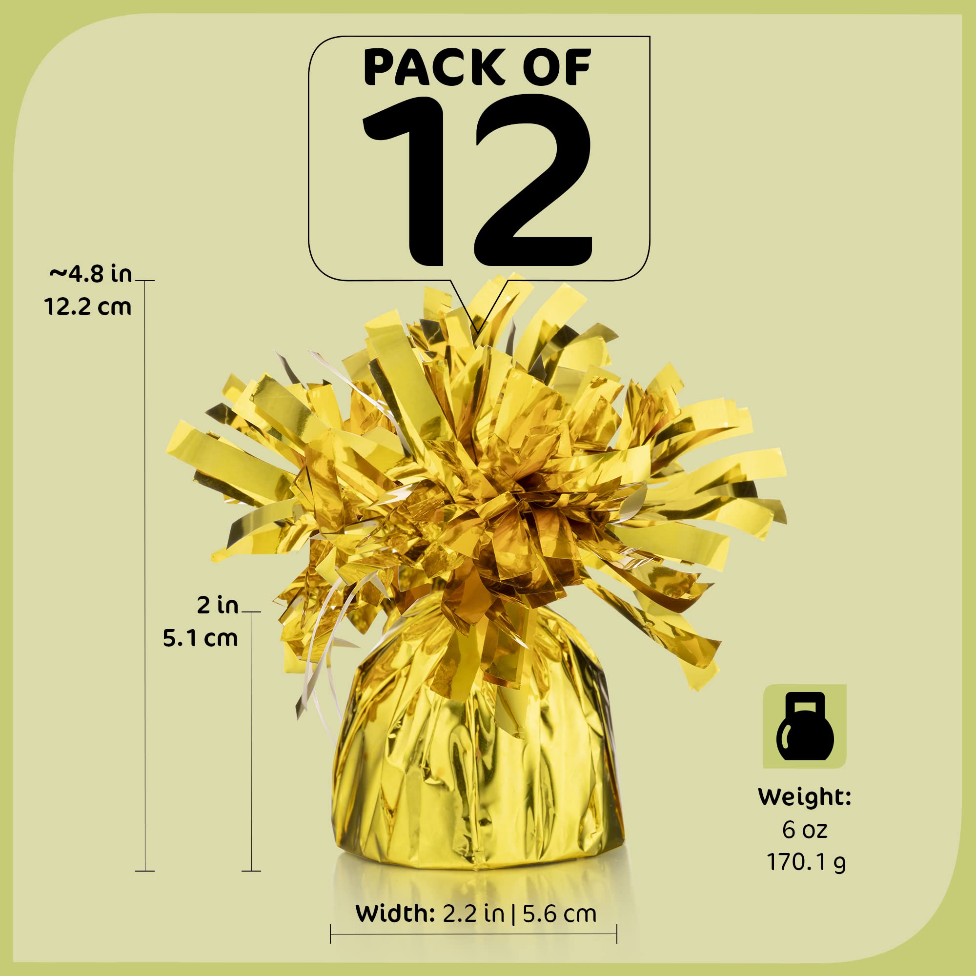 Premium Gold Balloon Weights - Pack of 12 Heavy Duty Metallic Foil Weights for Helium Balloons | 4.8