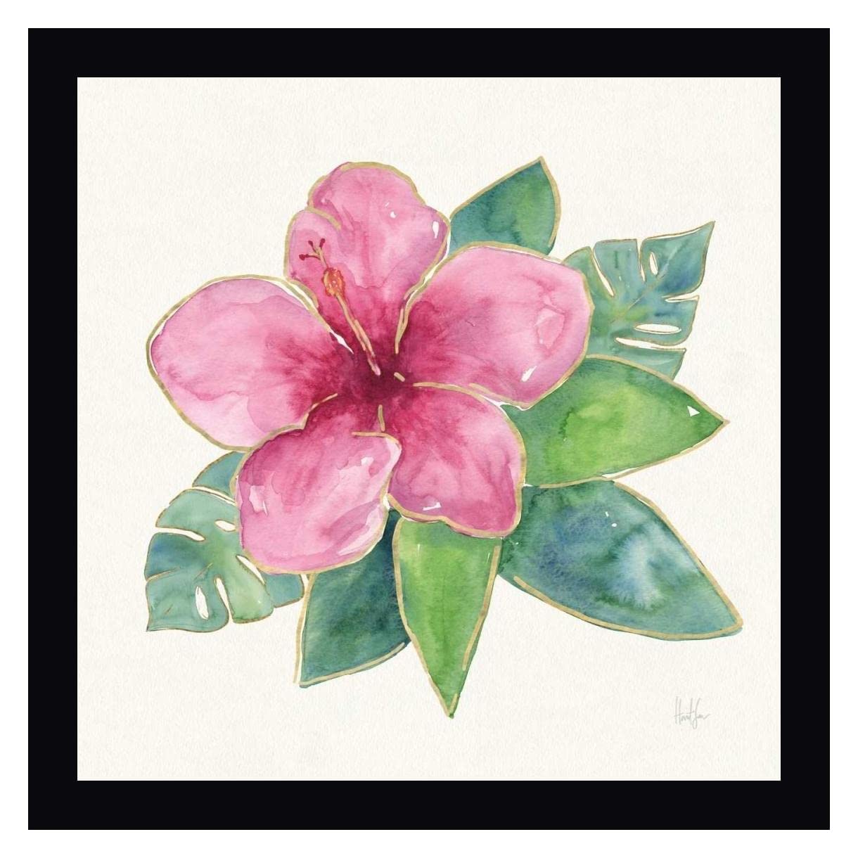 Harriet Sussman Tropical Fun Flowers III Gold Framed Canvas Art Print - 20x20 Inch Wall Decor with Black Frame - Ready to Hang for Living Room, Bedroom & Office Decor