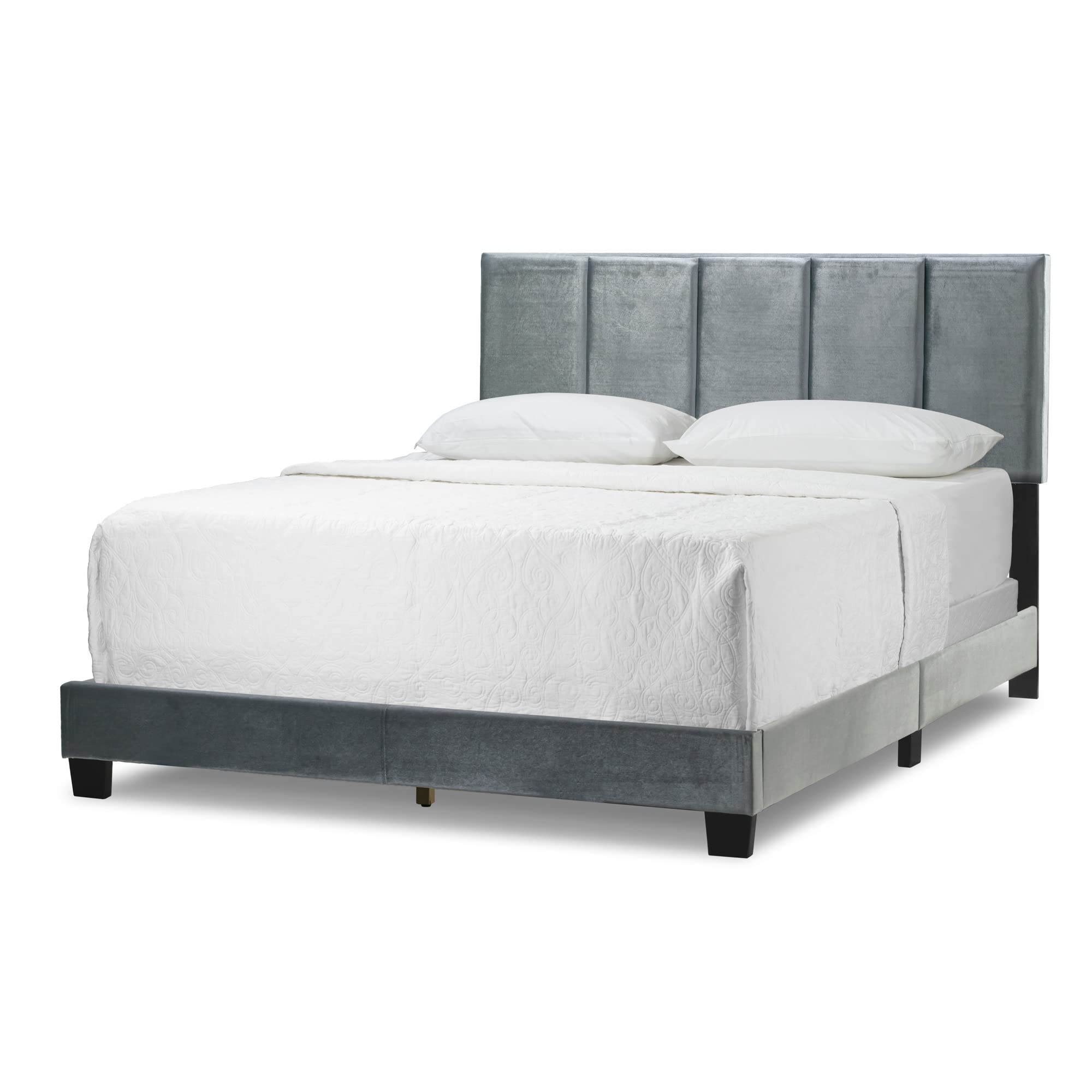 Luxury Arty Silver Grey Velvet Queen Bed with Elegant Line Stitch Tufting - Perfect for Modern Bedroom Decor & Master Suite Upgrade