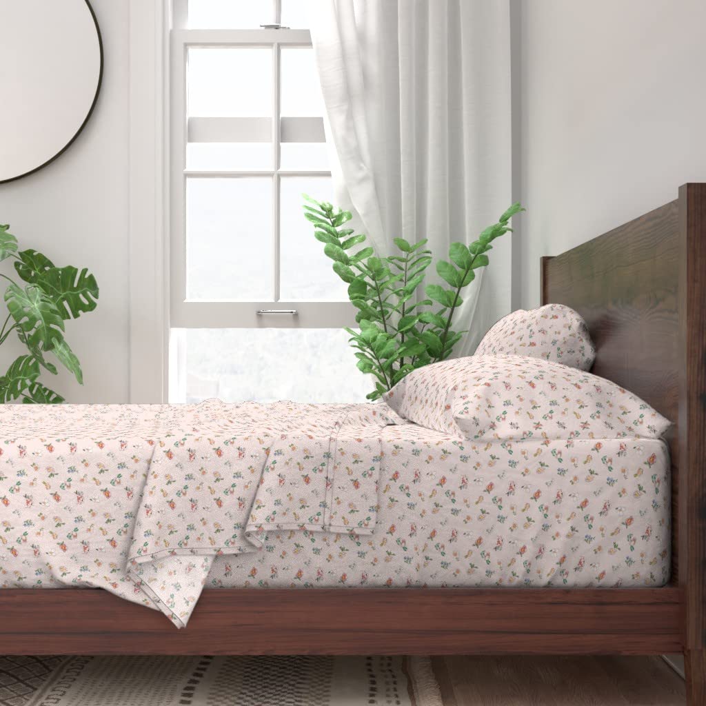 100% Cotton Queen Size 4-Piece Sheet Set - Cottage Blooms Blush Pink Victorian Floral Print | Soft Breathable Bedding for Romantic Shabby Chic Bedroom Decor | Perfect for Guest Rooms, Master Bedrooms & Cozy Cottage Style Homes