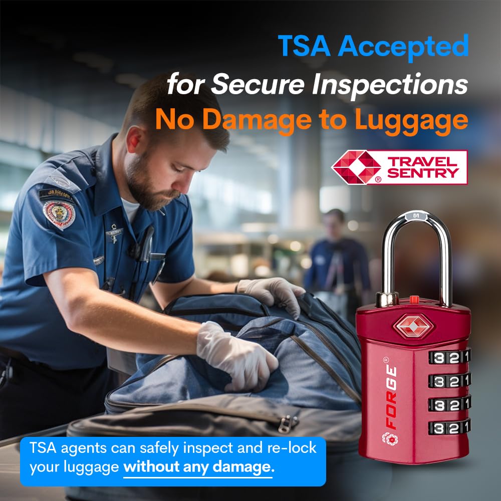 TSA Approved Forge Travel Lock - Secure Luggage Lock for Air Travel, Gym & School Lockers, Pelican & Gun Cases | Easy-Read Dials & Durable Alloy Body | Perfect for Airport Security, Travel Gear Protection & Equipment Safety