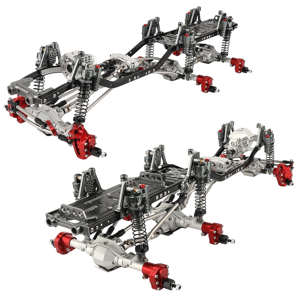 **Heavy-Duty 6x6 Metal RC Car Chassis Frame with Front/Middle/Rear Axles & Gearbox – Compatible with Axial SCX10 II 90046 90047 1/10 Scale RC Crawler Upgrades – Reinforced Battery Tray (Silver-Gray) – Ideal for Off-Road Crawling & Trail Adventures**