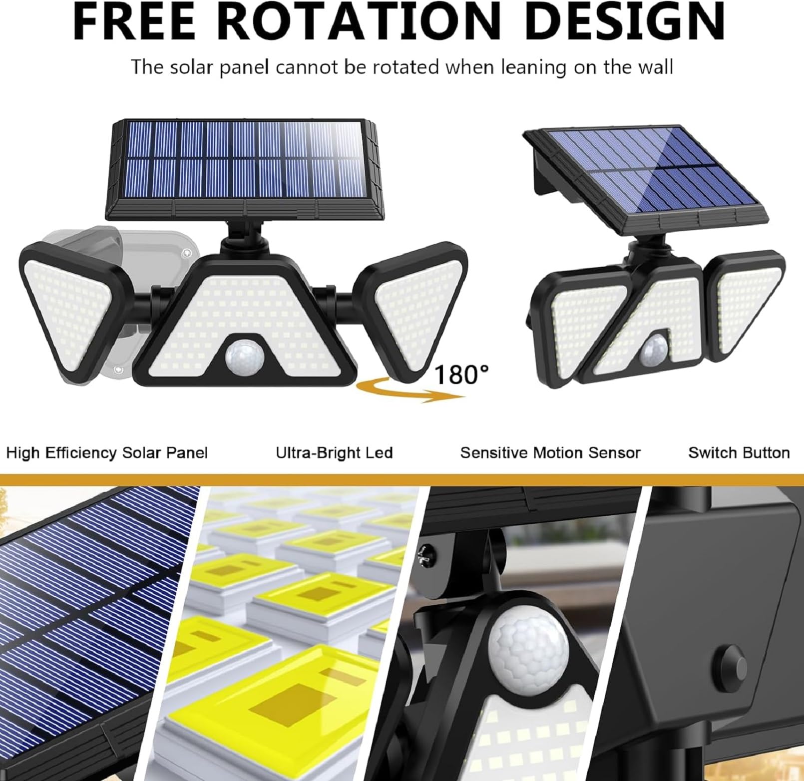 203 LED Solar Outdoor Lights with Motion Sensor - 3 Heads IP65 Waterproof Solar Flood Security Lights for Front Door, Yard, Garage (2 Pack) - Perfect for Nighttime Safety & Energy-Efficient Outdoor Lighting