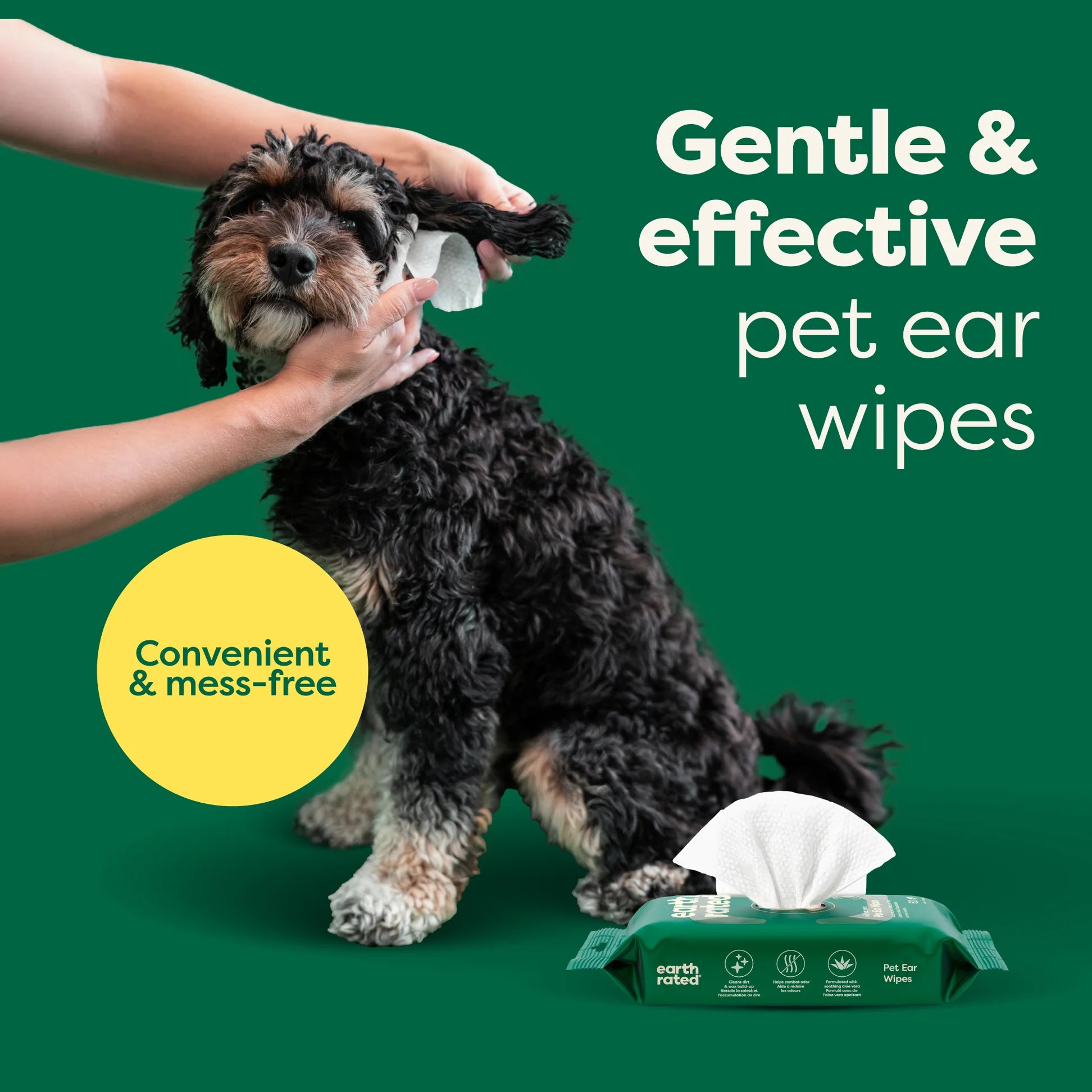 Earth Rated Dog Ear Wipes for Cleaning & Infection Prevention - Gentle Hypoallergenic Ear Cleaning Wipes for Dogs & Puppies - Perfect for Grooming, After Bath & Outdoor Adventures