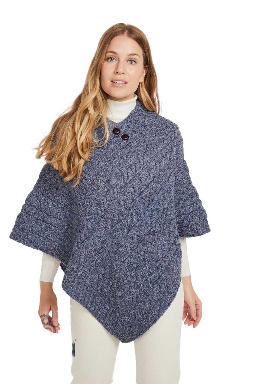 100% Irish Merino Wool Poncho for Women - Handmade in Ireland - Cozy & Warm Winter Shawl for Outdoor Activities, Travel & Casual Wear