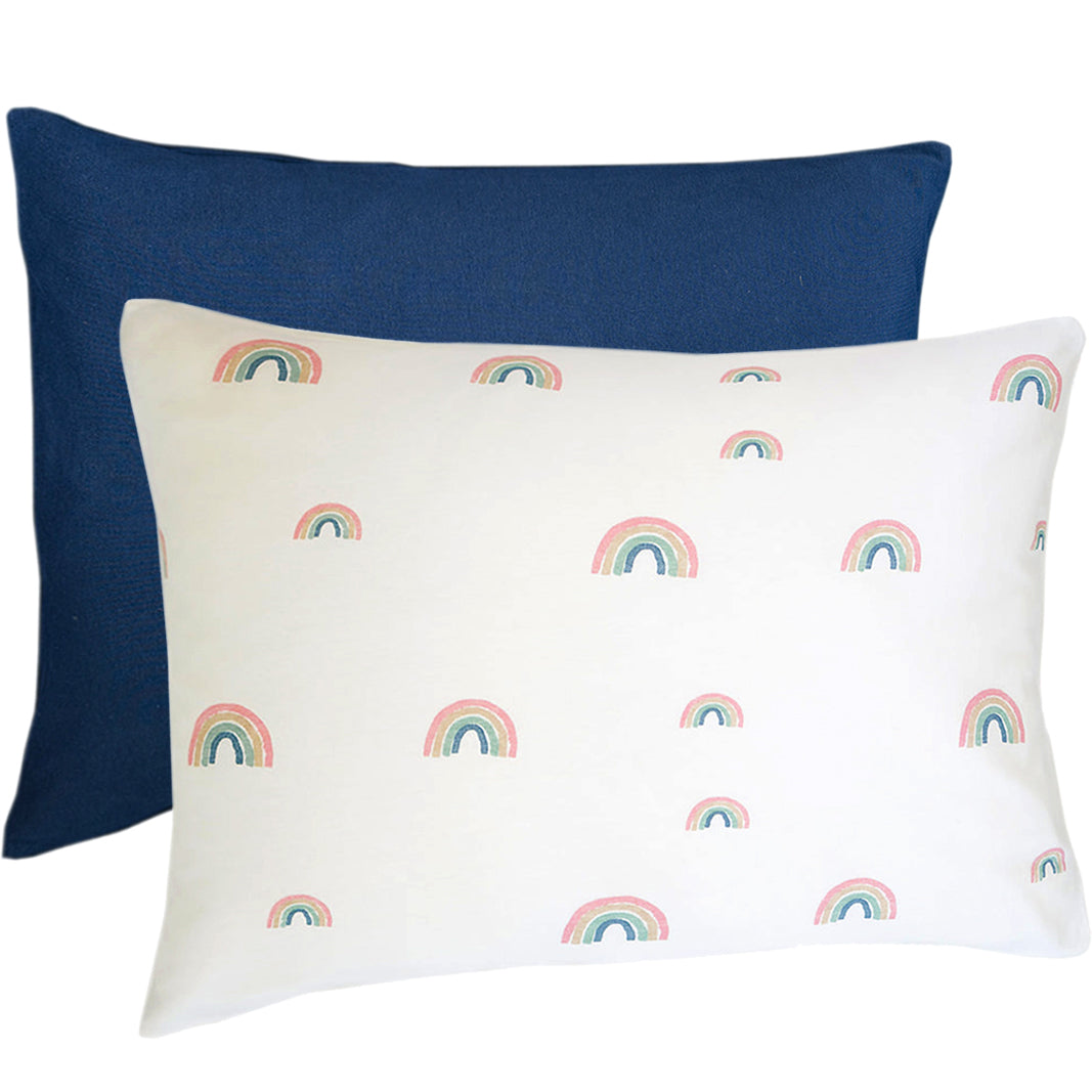 Ecolino® 100% Organic Cotton Pillowcase Set of 2 - Navy Blue & Rainbow Stripe - Soft Hypoallergenic Bedding for Kids & Adults - Perfect for Home, Dorm, Travel & Gift Giving