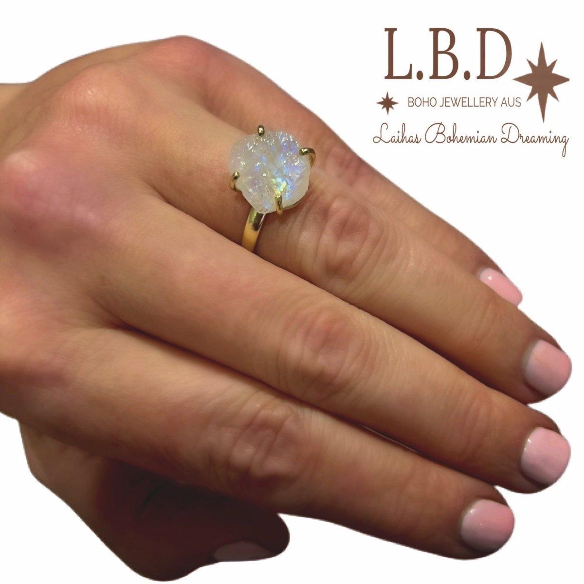 14K Gold Moonstone Ring - Raw Moonstone Crystal Ring for Women, Elegant Boho Jewelry, Perfect for Everyday Wear, Gifts & Special Occasions