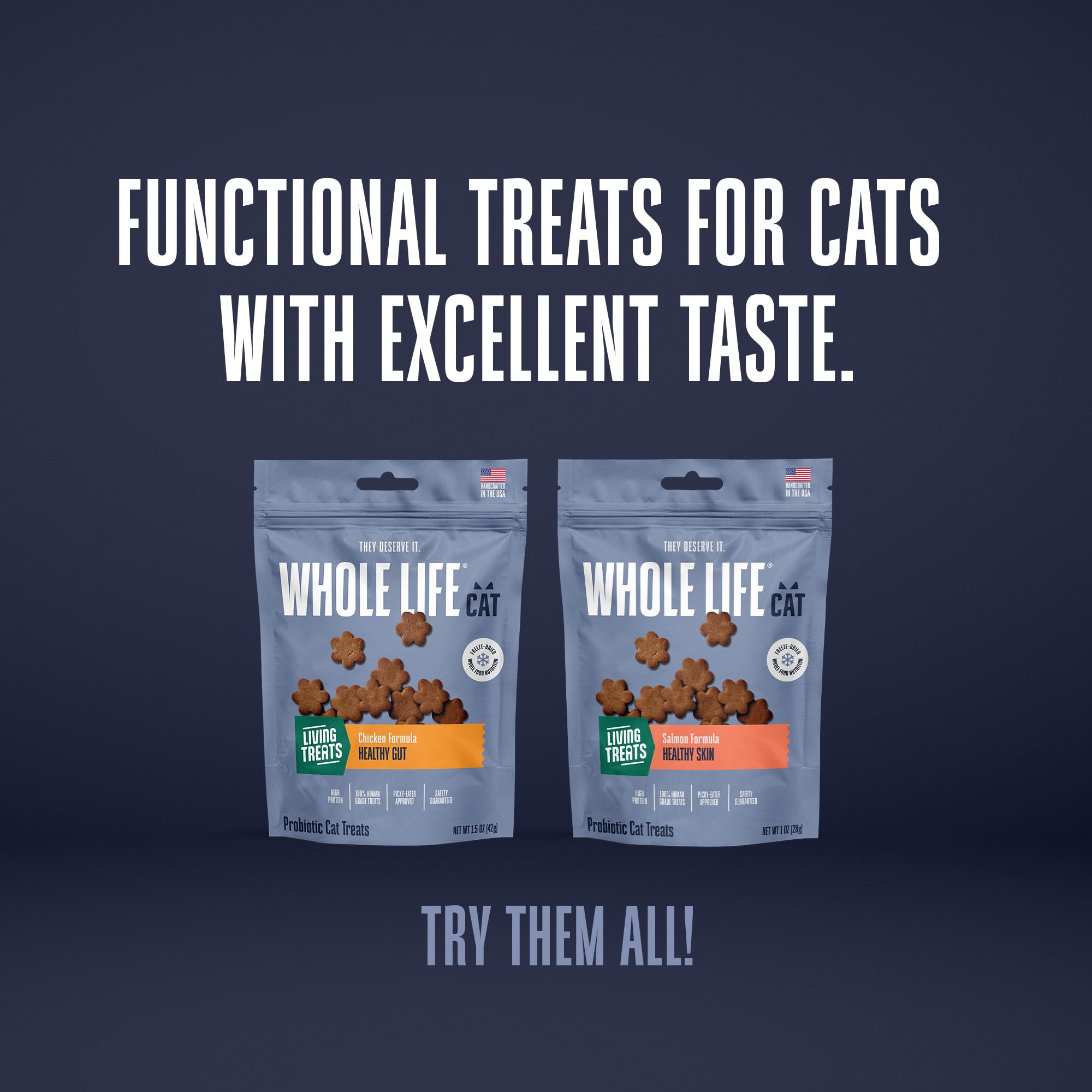 Premium Whole Life Cat Treats with Probiotics - Human-Grade Allergy & Itchy Skin Relief for Cats, Digestive Health Support - Natural Salmon & Yogurt Flavor, 1oz (Pack of 1) - Perfect for Training Rewards & Daily Snacking