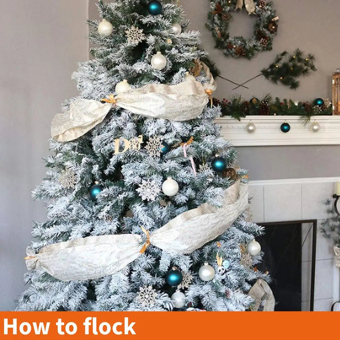 6.5'/7.5'/9' Flocked Artificial Christmas Tree with Pine Cones & Metal Stand - Hinged Branches for Easy Setup - Perfect for Living Room, Office, or Holiday Decorations