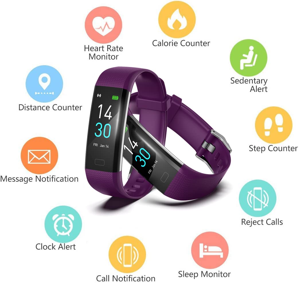 Fitness Tracker Watch with Heart Rate Monitor, Step Counter, Calorie & Sleep Tracker - IP68 Waterproof Smartwatch with Stopwatch & Pedometer (Purple) - Perfect for Running, Gym Workouts & Daily Activity Tracking