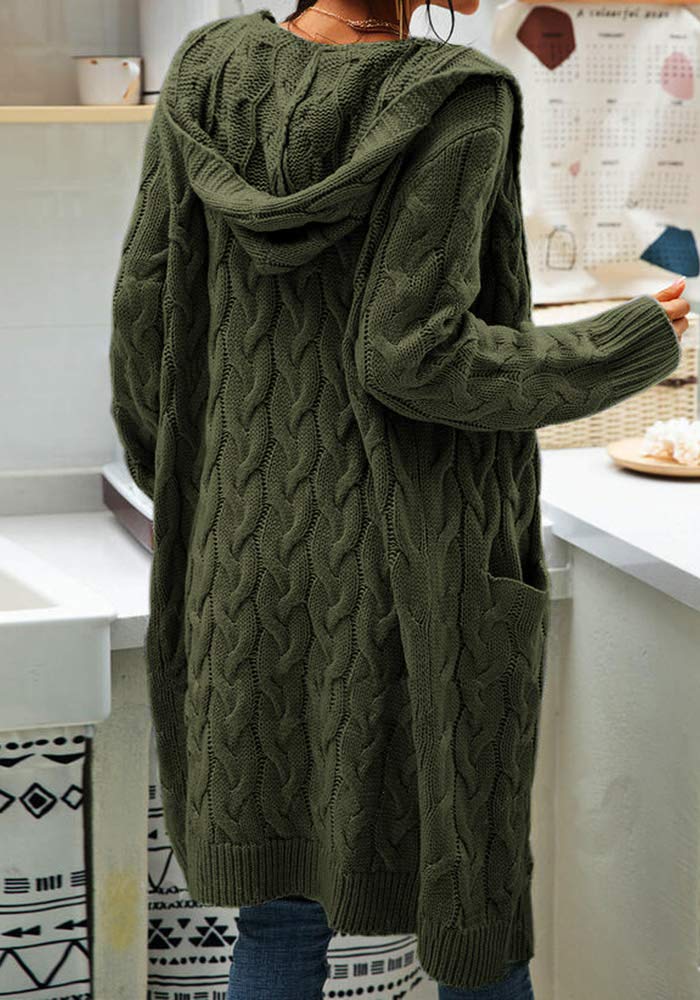 Women's Chunky Cable Knit Hooded Cardigan - Open Front Long Sweater Coat for Fall & Winter - Cozy Layering for Casual Outfits, Office Wear & Lounging at Home
