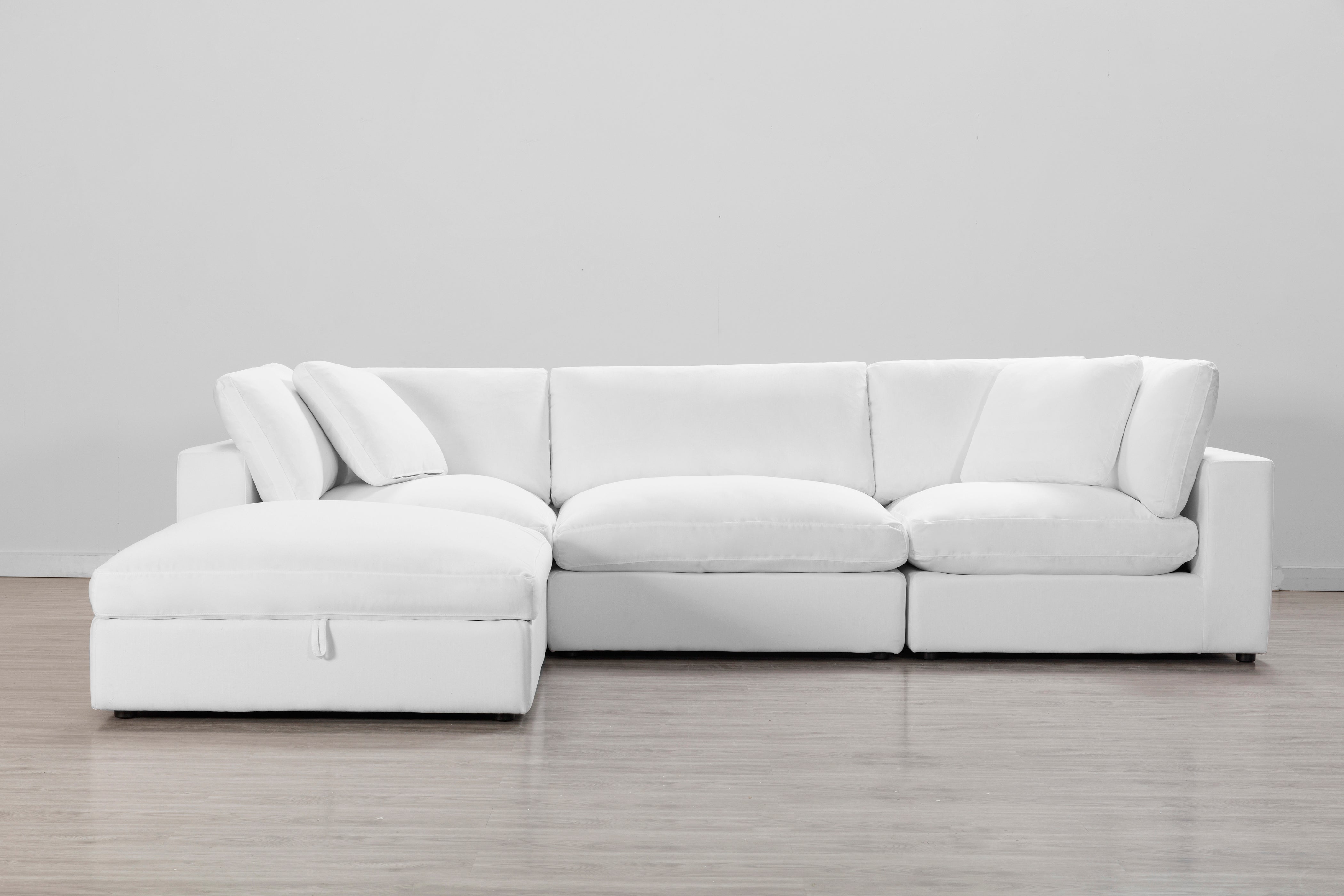 Rivas Modern Feather Filled 4-Piece Modular Sectional Sofa Set in White - Perfect for Living Room, Lounge & Home Theater Seating