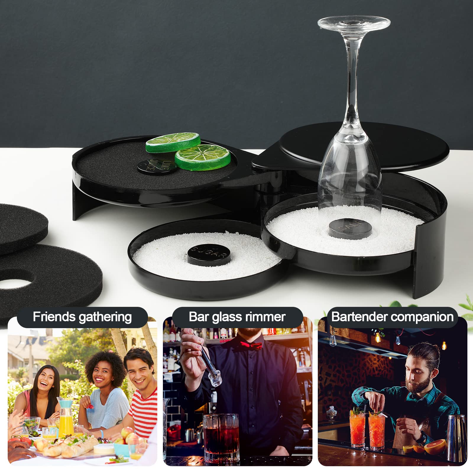 **Premium Bar Rimmer Sponges - 16-Pack Black Replacement Sponges for Margarita, Cocktail & Salt Rimmed Glasses - Perfect for Lime Juice & Professional Bartending**    *(Ideal for Home Bars, Parties, Restaurants & Mixology Enthusiasts)*