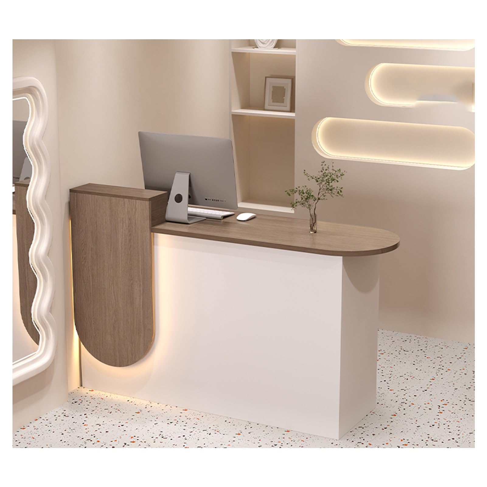 Modern Wooden Reception Desk with Lockable Drawers - Elegant Front Counter for Hotel, Office, Salon & Retail Store - Durable Checkout & Lobby Furniture (Gray) - Perfect for Professional Reception Areas, Corporate Spaces & Hospitality Businesses