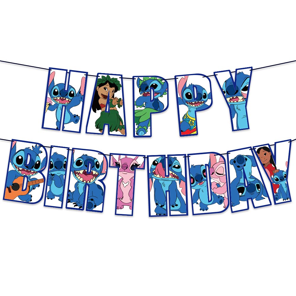 Lilo and Stitch Birthday Banner - Colorful Disney Party Decorations for Kids Birthday, Baby Shower & Themed Celebrations
