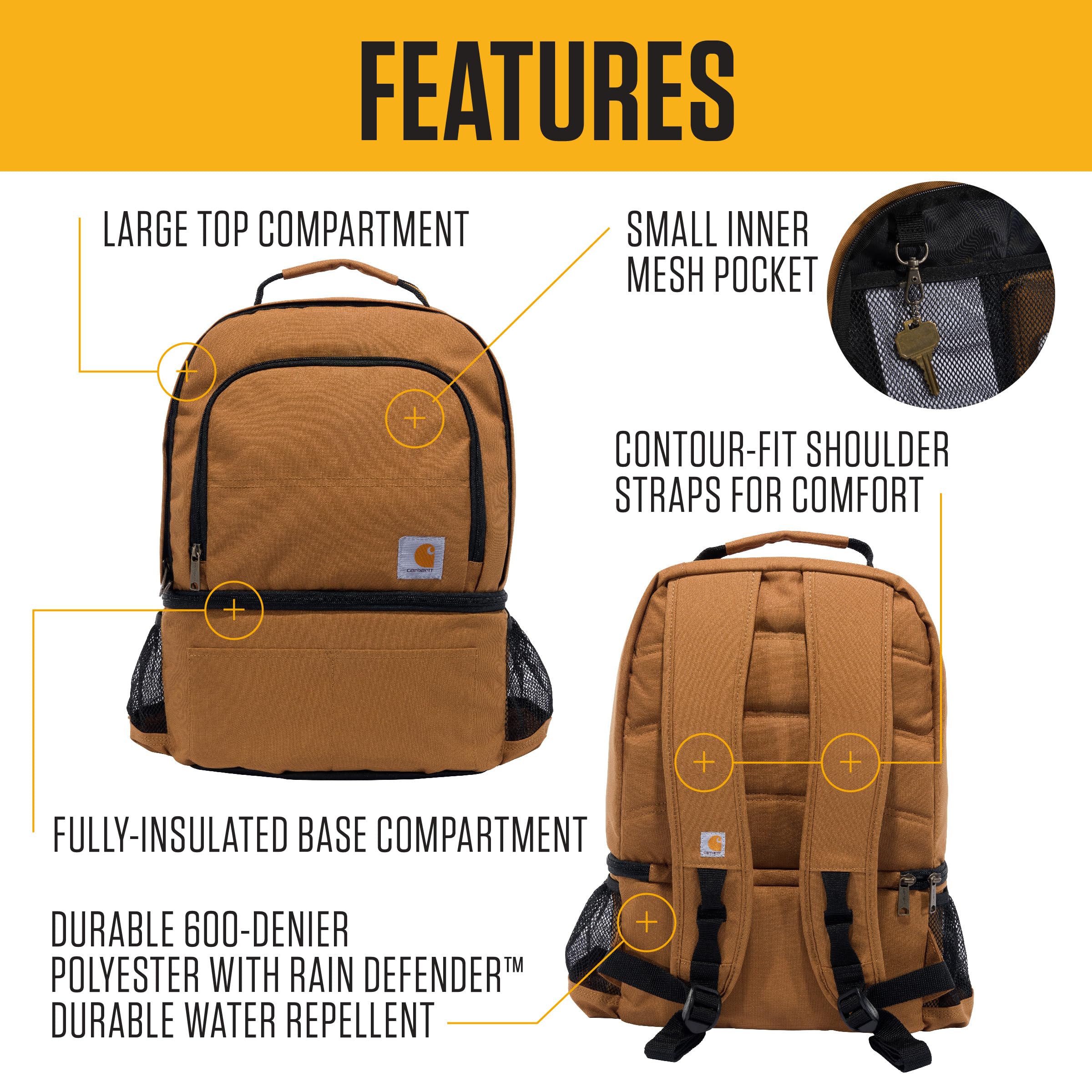 Carhartt Insulated 24 Can Two Compartment Cooler Backpack - Waterproof & Durable for Camping, Beach, Hiking & Outdoor Adventures - Perfect for Picnics, Tailgating & Road Trips