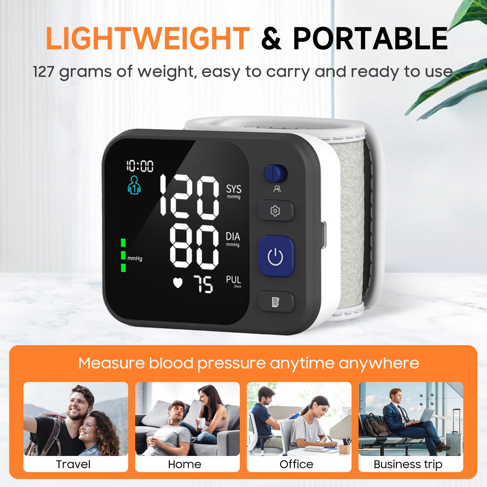 Automatic Wrist Blood Pressure Monitor with Backlit Display - Adjustable Cuff, 2x99 Memory Storage & Carrying Bag | Home & Travel Use for Adults & Seniors