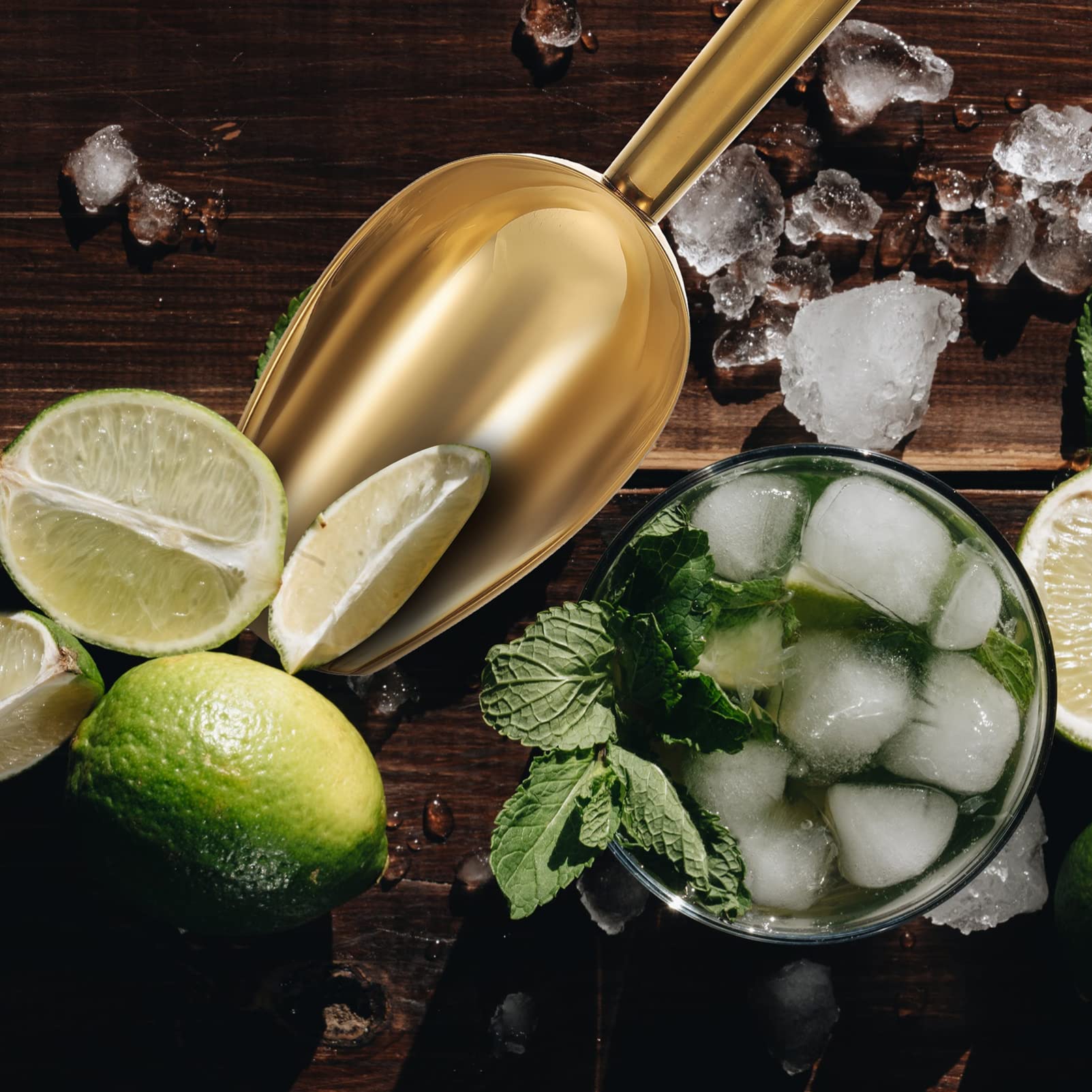 Hemoton Stainless Steel Ice Scoop with Clip - Multi-Function Ice Shovel & Tong for Cocktails, Bartending, Party Serving - Easy to Clean & Durable Bar Accessory for Home & Commercial Use
