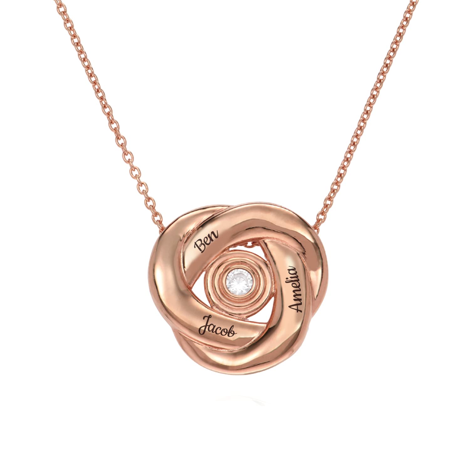 Personalized Love Knot Russian Ring Necklace - Diamond/Sterling Silver, Gold, Rose Gold Options - Custom Jewelry for Women - Perfect Gift for Mother's Day, Birthday, Anniversary - Elegant Necklace for Date Nights, Weddings & Special Occasions