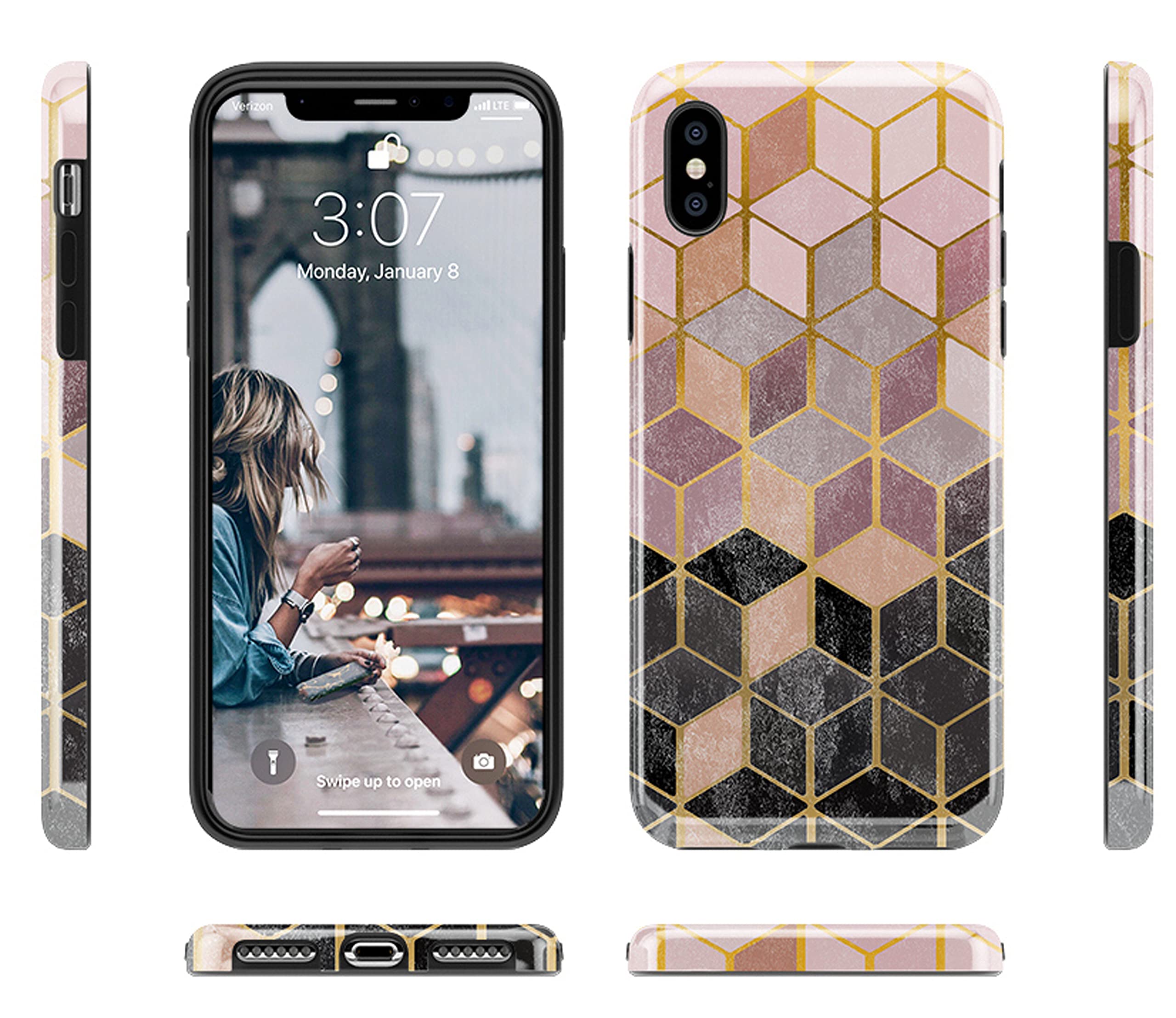 Casely iPhone Xs Max Case - Geo Rose Gold Marble Phone Cover | Slim Protective Case for iPhone Xs Max | Perfect for Everyday Use, Travel & Work