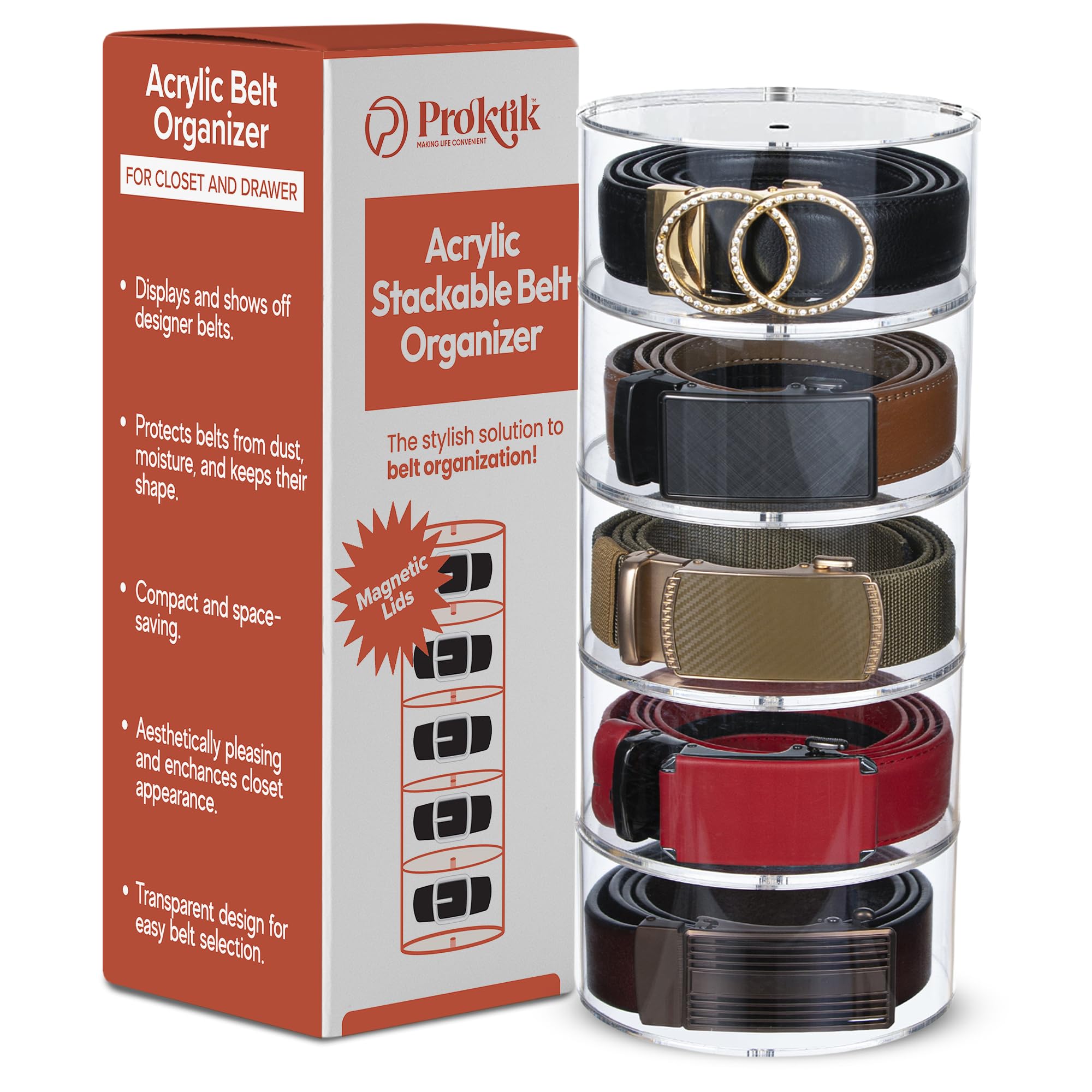 5-Layer Acrylic Belt Organizer - Space-Saving Belt Holder for Closet & Drawer Storage | Men's & Women's Belt Display Rack | Perfect for Jewelry & Watch Organization | Ideal for Home, Retail Stores & Boutique Displays