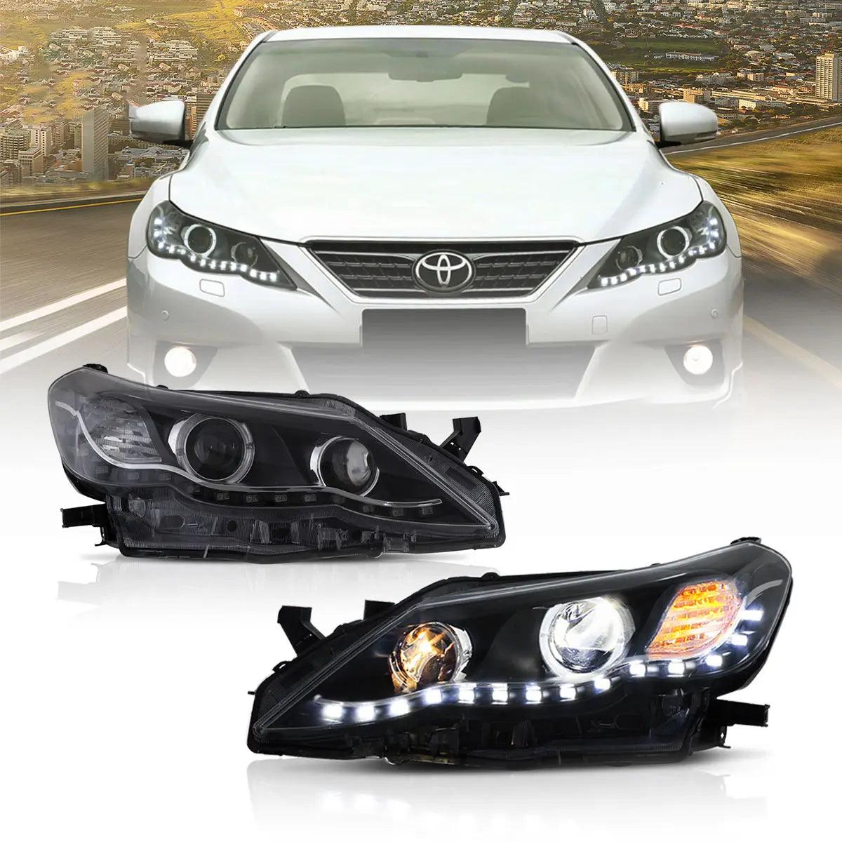 High-Performance LED Headlight Assembly - Dual Beam Projector (Black) - Compatible with 2009-2013 Toyota Reiz/Mark X 2nd Gen (GRX130) Pre-Facelift - Perfect for Night Driving & Off-Road Adventures