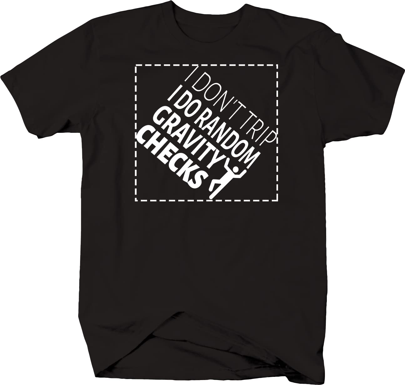 Funny Clumsy Joke T-Shirt for Men - 'I Don't Trip I Do Random Gravity Checks' Graphic Tee - Black Cotton Casual Shirt - Perfect for Gifts, Parties & Everyday Wear