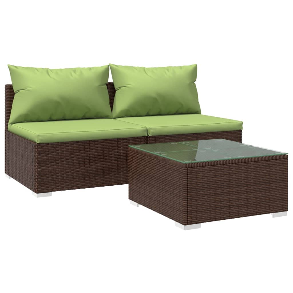 vidaXL Brown Patio Furniture Set with Green Cushions - 2-Seater Outdoor Sofa & Coffee Table - Perfect for Garden, Deck, and Backyard Relaxation