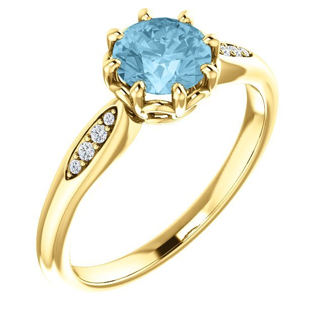 14K Gold 0.75 Carat Aquamarine & Diamond Accent Ring - Elegant Birthstone Jewelry for Women, Perfect for Engagement, Anniversary & Special Occasions