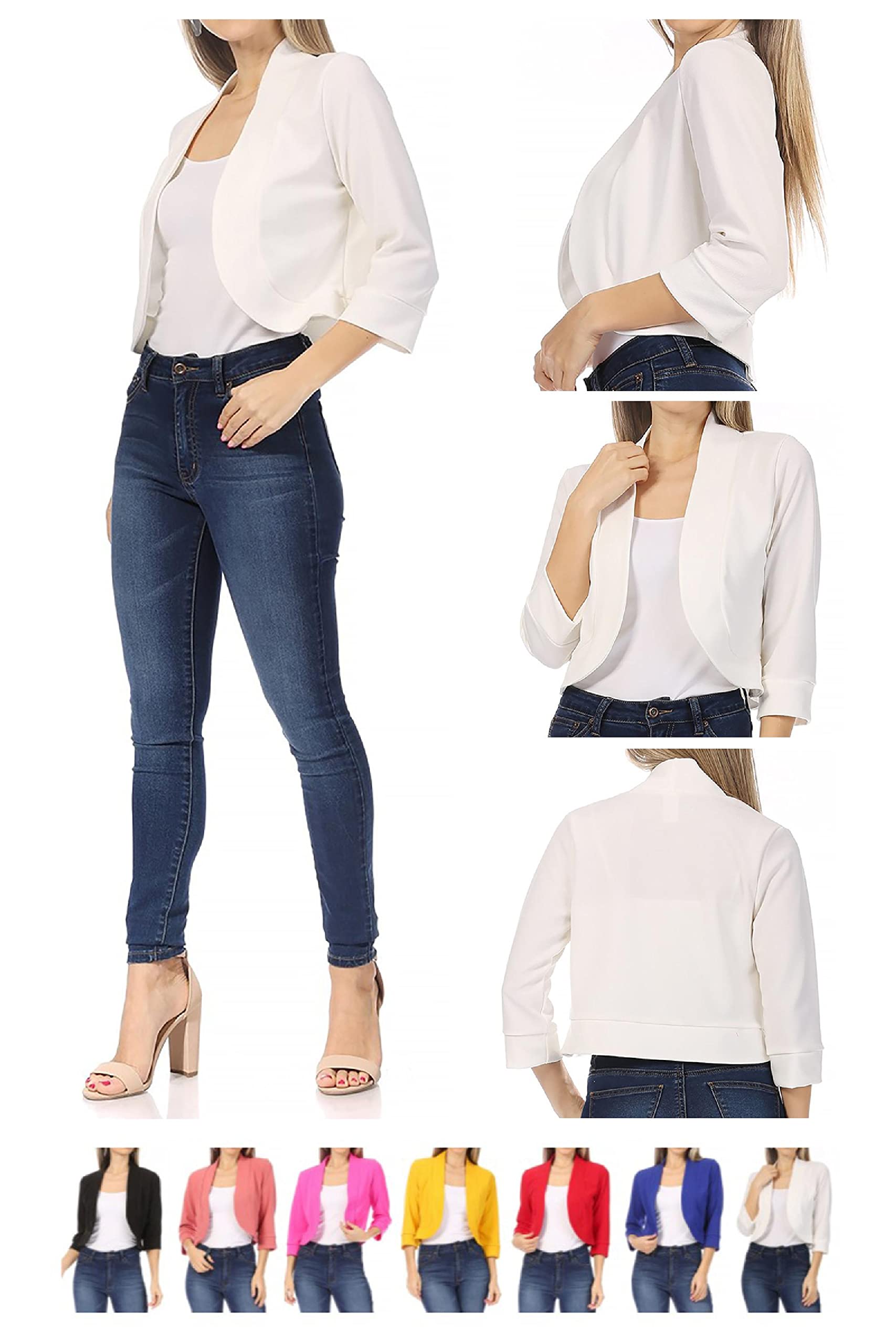 Women's Lace Bolero Crochet Cardigan - 3/4 Sleeve Sheer Cover Up Jacket for Casual Wear, Summer Beach Outfits & Evening Dresses
