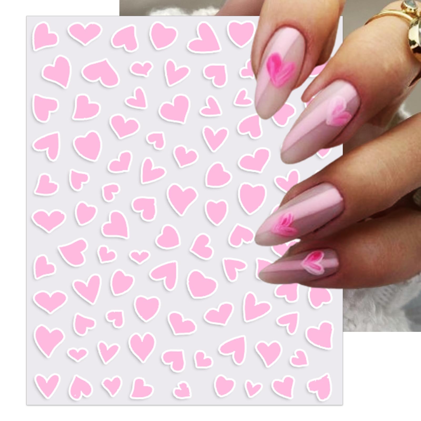 Valentine's Day Nail Art Stickers - Self-Adhesive 3D Heart Nail Decals in Black, White, Red & Pink for DIY Manicure | Perfect for Date Nights, Weddings & Romantic Occasions (6 Sheets)