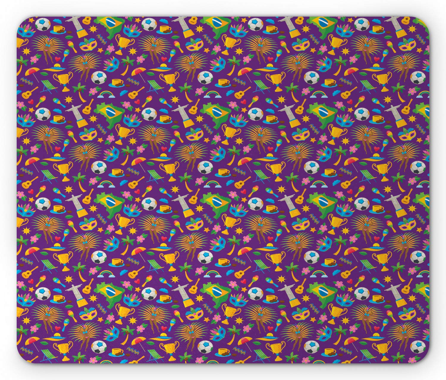 Ambesonne Carnival Mouse Pad - Brazilian Map Flag Samba Dancer Design, Non-Slip Rubber Base, Standard Size Rectangle Mousepad in Dark Violet Multicolor - Perfect for Office, Gaming & Home Computer Use