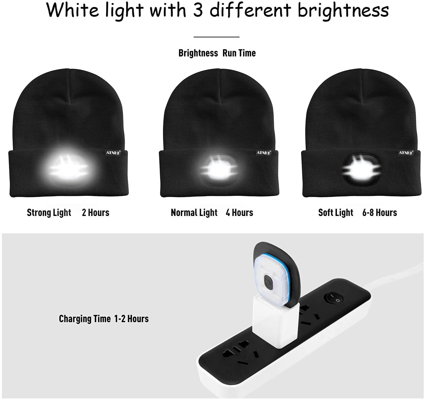 ATNKE 2 Pack USB Rechargeable LED Beanie Hat - Unisex Winter Running Cap with Ultra Bright 4 LED Lights, Waterproof & Multi-Color Options - Perfect for Night Jogging, Camping, and Outdoor Activities