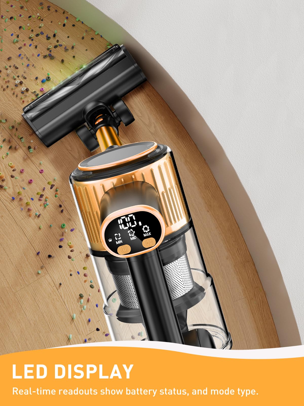 8-in-1 Cordless Stick Vacuum Cleaner 30Kpa with Anti-Tangle Brush & Green Light | 3 Cleaning Modes | 40 Min Runtime | Lightweight for Hardwood Floors & Pet Hair | Perfect for Home, Office & Car Cleaning