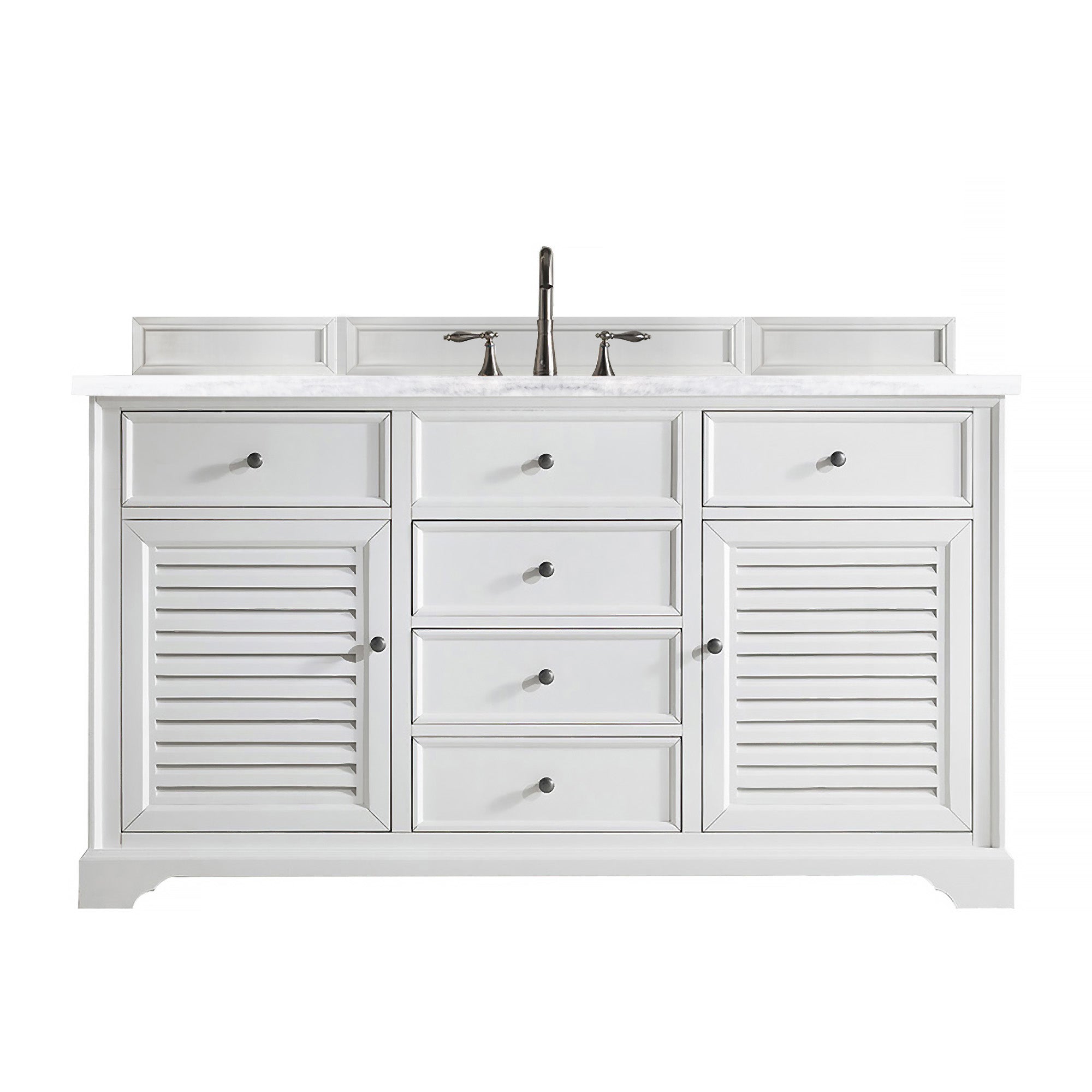 Savannah 60-Inch Single Bathroom Vanity with 3CM Arctic Fall Solid Surface Top - Bright White Modern Sink Cabinet for Bathroom Remodel & Home Upgrade