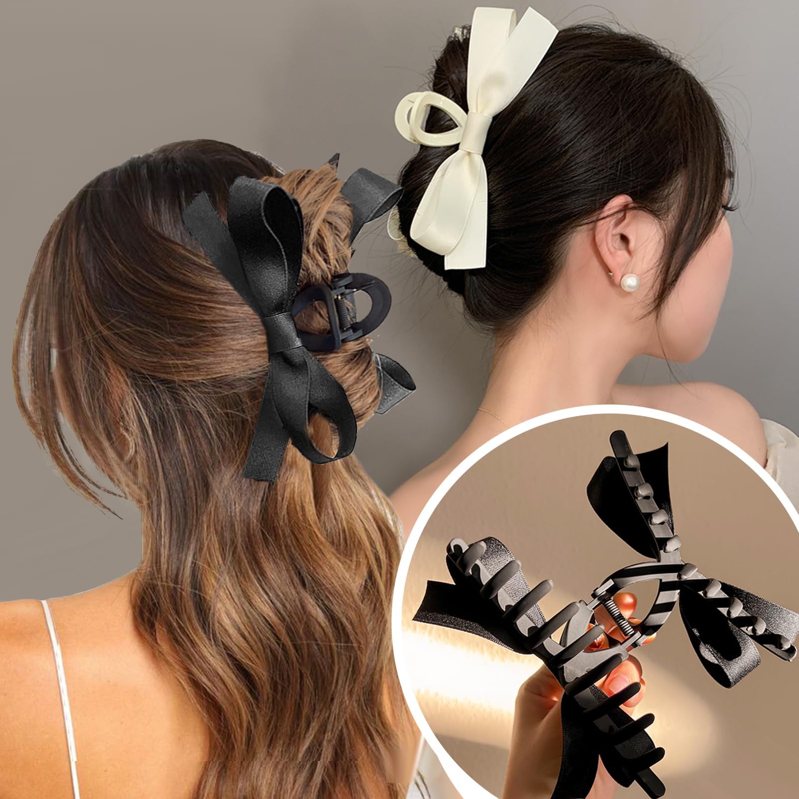 Sizobi Large Bow Hair Clips for Women - White Hair Bows & Black Barrettes Hair Accessories - Perfect for Thin, Thick or Curly Hair - Great for Weddings, Parties and Everyday Styling