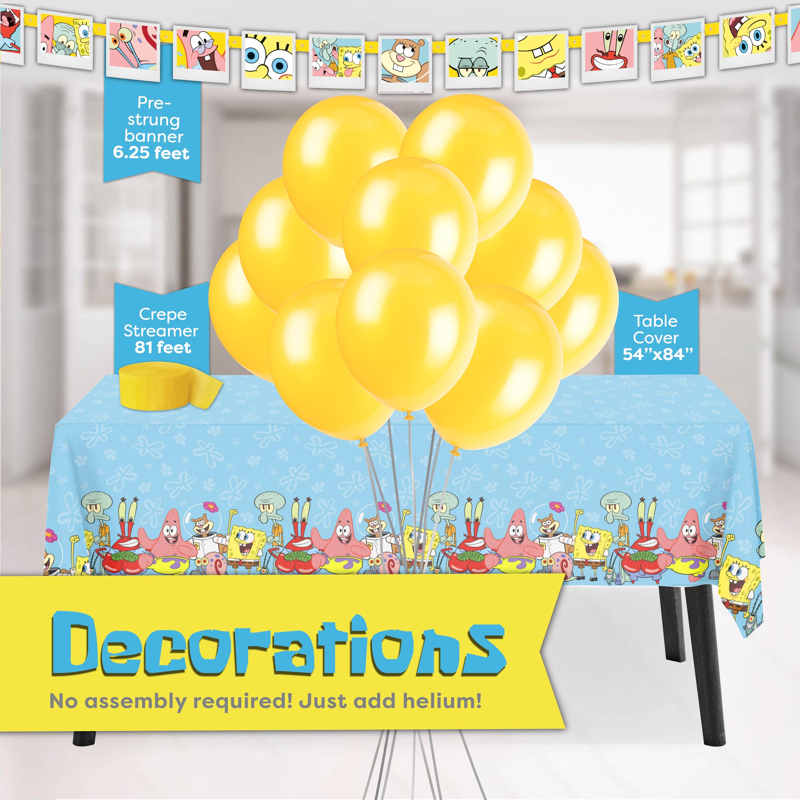 Spongebob Party Supplies Set for 16 Guests - Includes Table Cover, Banner, Plates, Napkins, Balloons, Streamers & Candles | Perfect for Birthday Parties, Themed Events & Kids Celebrations