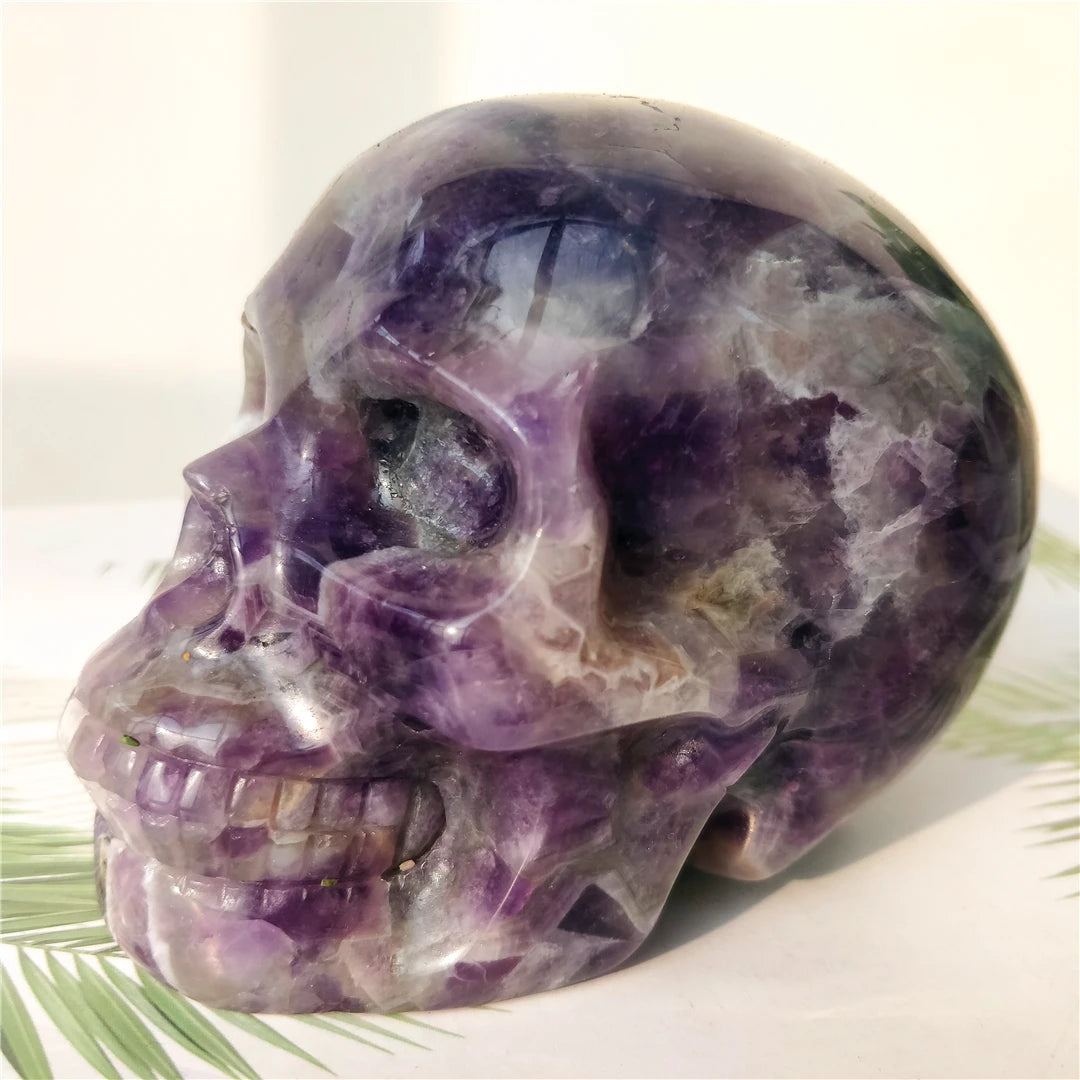 1KG Natural Amethyst Skull - Hand Carved Crystal Decor for Witchcraft, Meditation & Healing | Spiritual Stone Ornament for Home Altar, Office Desk & Gift
