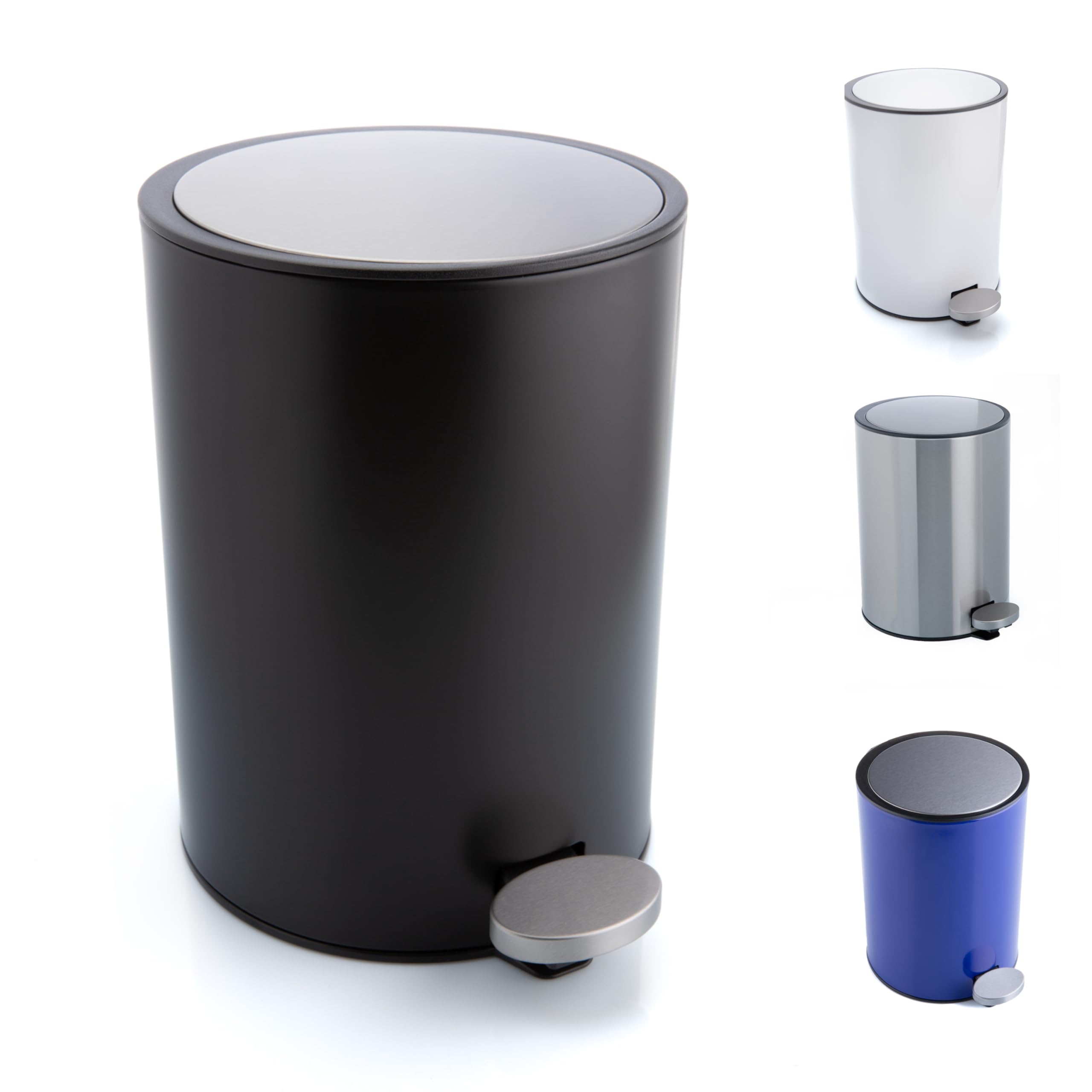 Bamodi 100oz Steel Cosmetics Trash Can with Soft Close Lid - Small Covered Bathroom Garbage Bin for Bedroom, Restroom & Bath - Brushed Nickel Metal Wastebasket - Perfect for Makeup, Cotton Pads & Beauty Waste Disposal