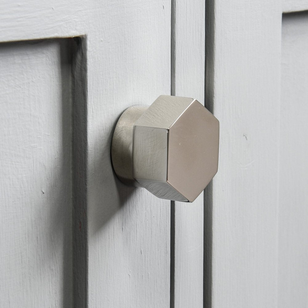 Polished Nickel Hex Cabinet Knobs - Set of 10, Modern Kitchen & Bathroom Hardware, Durable Metal Drawer Pulls for Cabinets, Dressers & Furniture - Perfect for Home Renovation & DIY Projects