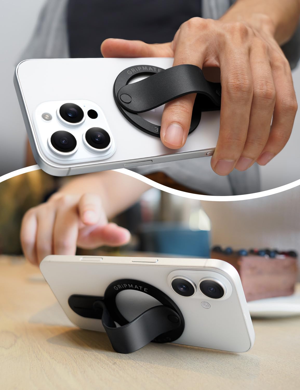 Magnetic Phone Ring Holder for iPhone 16/15/14/13/12 - Detachable MagSafe Phone Grip with Comfortable Finger Strap - Perfect for One-Hand Use, Selfies, and Secure Phone Handling (Black)